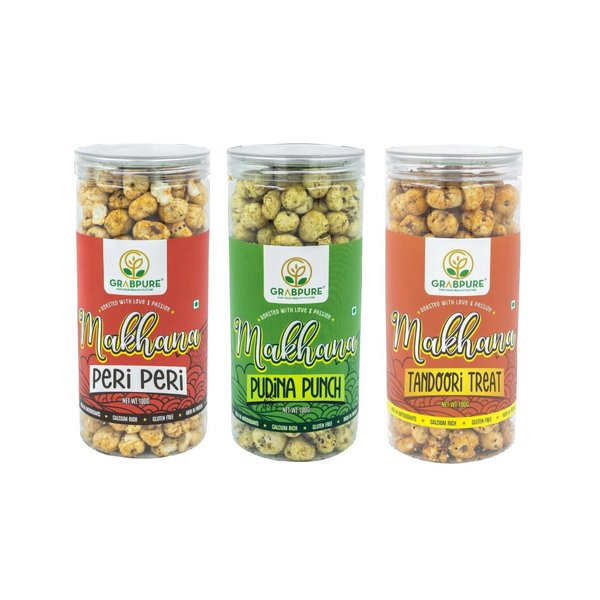 Makhana Snacks/Foxnuts Peri Peri, Pudina Punch &  Tandoori Treat (100g*3)