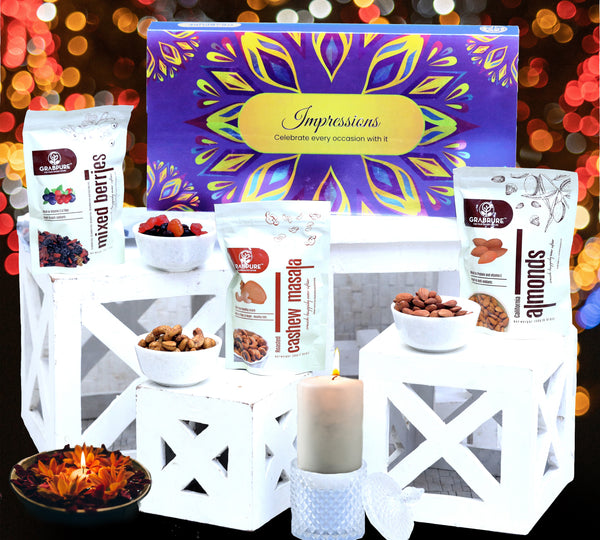 Impressions Diamond with Cashew Masala 200g, Almonds Roasted & Salted 200g, Mixed Berriees 200g