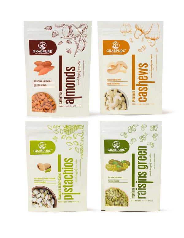 Combo - Almonds California 250g | Cashews 250g | Pistachios Roasted & Salted 250g | Raisins 250g (1000g)